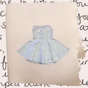 strapless ruffle satin floral embroidered mini dress